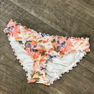 Shade & Shore Floral Ruffle Bikini Bottom - White, Pink, Blue, Green